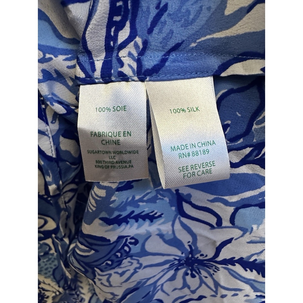 Lilly‎ Pulitzer Elsa Silk Top Blue Tang Flocking Fabulous Sz Large NWT $178 - Picture 6 of 7
